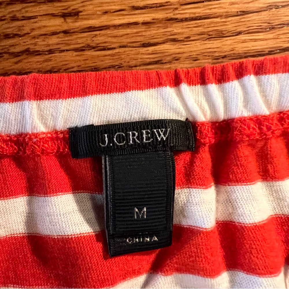 J. Crew Red & White Striped Off the Shoulder Top w/ Tie Front Sz Medium - Picture 3 of 10